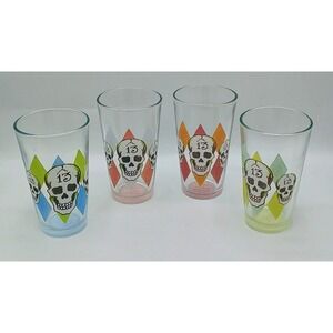 Lot of 4 Don Ed Hardy SKULL #13 Drinking Glasses